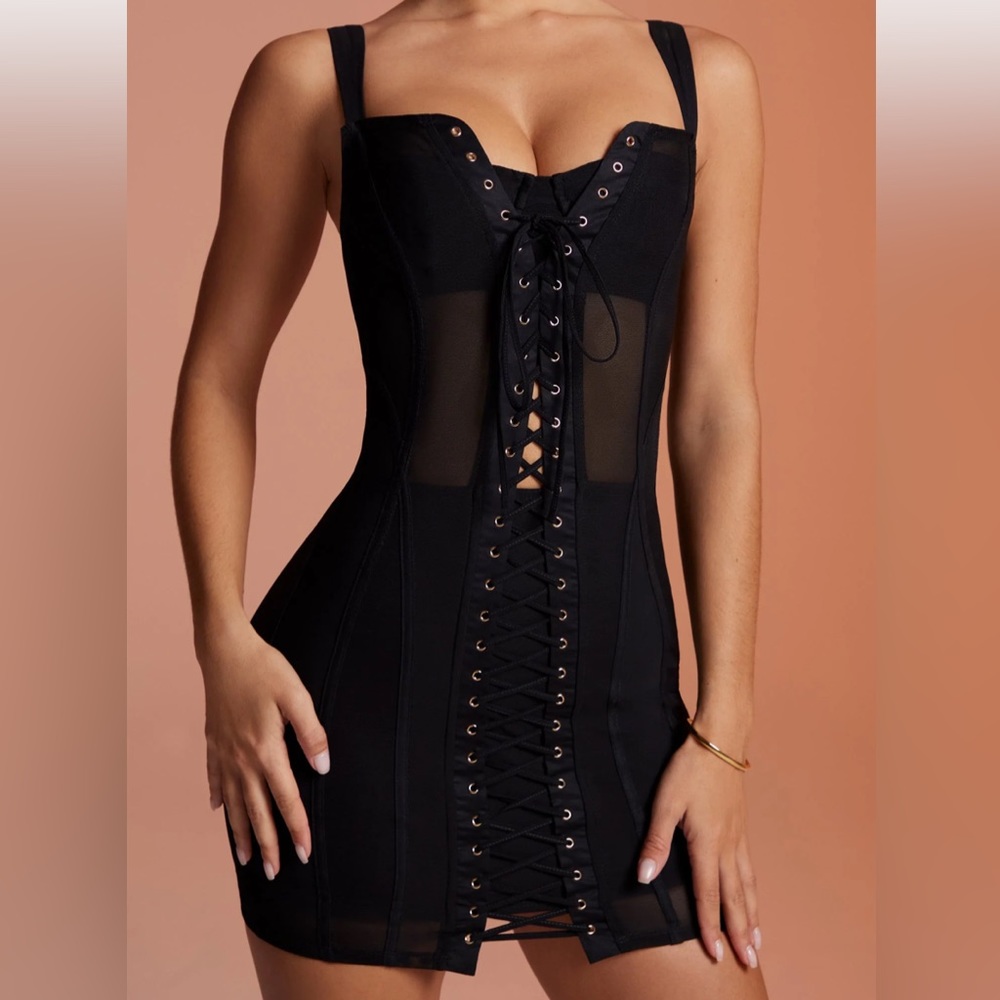 Oh Polly Nalda Dress Lace Up Corset Mini Dress in black